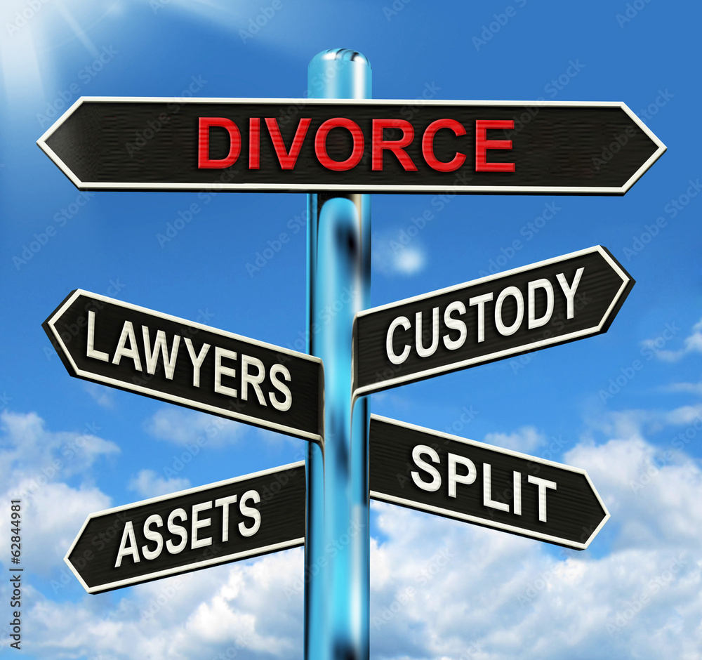 Divorce Signpost Means Custody Split Assets And Lawyers